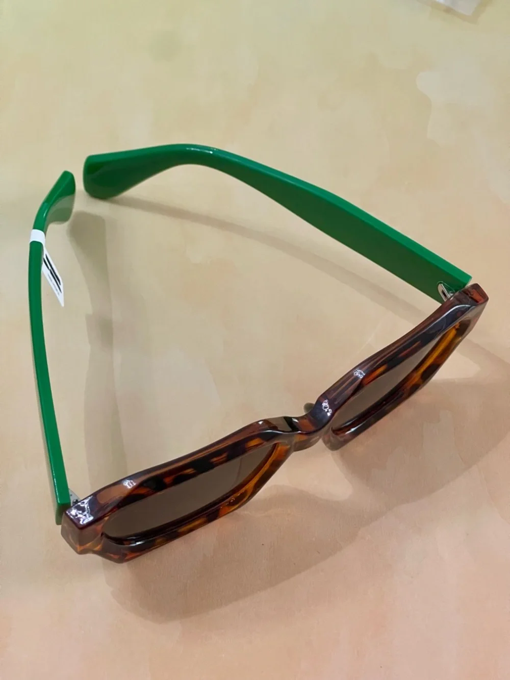 Free People Retro Square Tortoiseshell Sunglasses with Green Arms - Picture 6 of 14